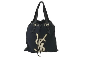Saint Laurent Kahala Canvas Tote Bag Leather Black